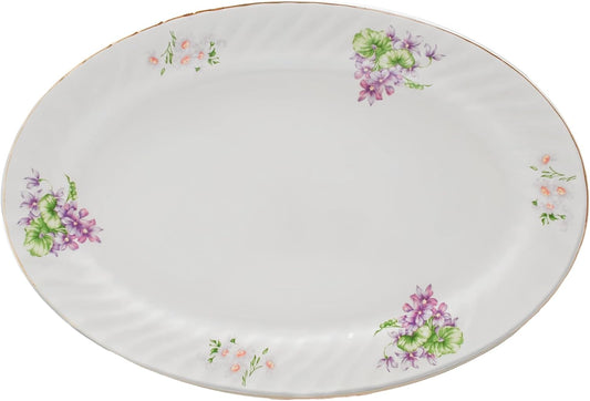 Lynns Paradise Marguerite 14-Inch Oval Platter, Set of 2, Purple; Heavy Duty; Chip Resistant; Lead and Cadmium Free; Freezer to Oven Safe up to 500°F