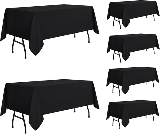 sancua 6 Pack Black Tablecloth 60 x 84 Inch, Rectangle Table Cloth for 4ft Tables - Stain and Wrinkle Resistant Washable Polyester Table Cover for Dining Wedding Banquet Party Buffet Restaurant