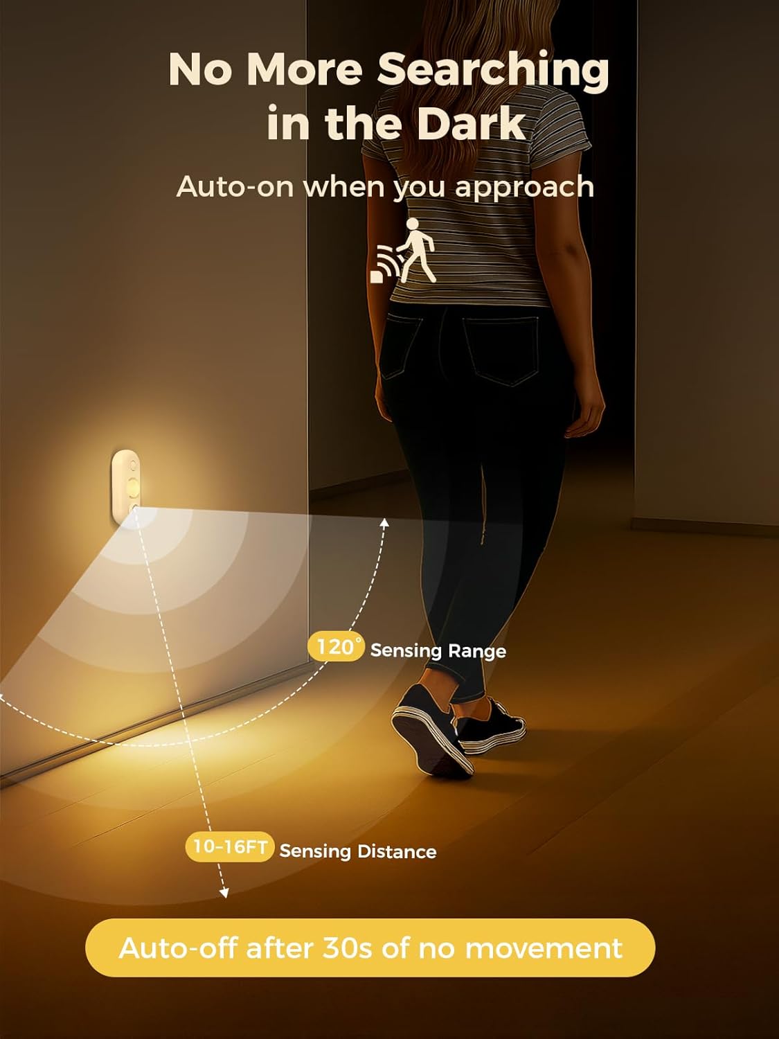 LED Motion Sensor Puck Lights, Under Cabinet Lighting, Indoor Rechargeable Wireless Cabinet Light, Dimmable Magnetic Stick-On Night Lights for Closet, Counter, Kitchen, Stairs, 3000K Warm White 6-Pack