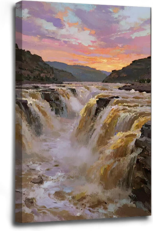 The surging waterfall scenery in the canyon is suitable for posting in the living room bedroom and office landscape posters