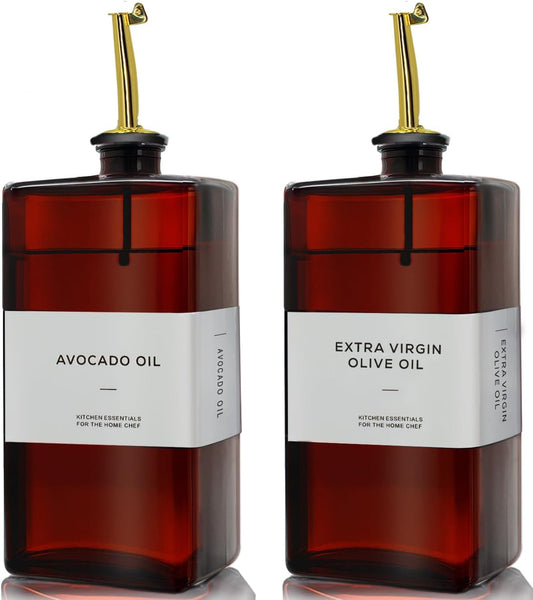 Olive Oil Dispenser Bottle for Kitchen - 16.9oz Dark Glass UV Protection, Oil and Vinegar Dispenser Set, Drip-Free Pourer, Kitchen Essential, Set of 2