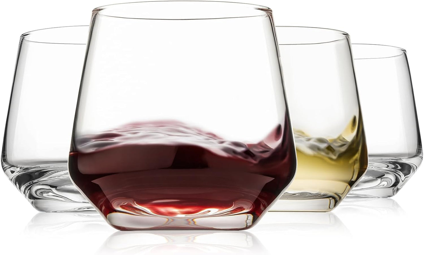Stemless Wine Glasses Set of 4, 13.5oz Red White Wine Glasses for Daily Use, Hosting, Home Bar, Evening Party, Birthdays, Housewarming Gift, Clear