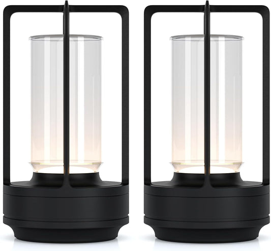 Portable Metal Table Lamp for Indoor/Outdoor ,Rechargeable Cordless LED Lamp, 3-Colour Infinitely Dimming Battery Powered Small Desk Lamp, Restaurant/Bedroom/Bar/Coffee/Camping Light (Black Set of 2)