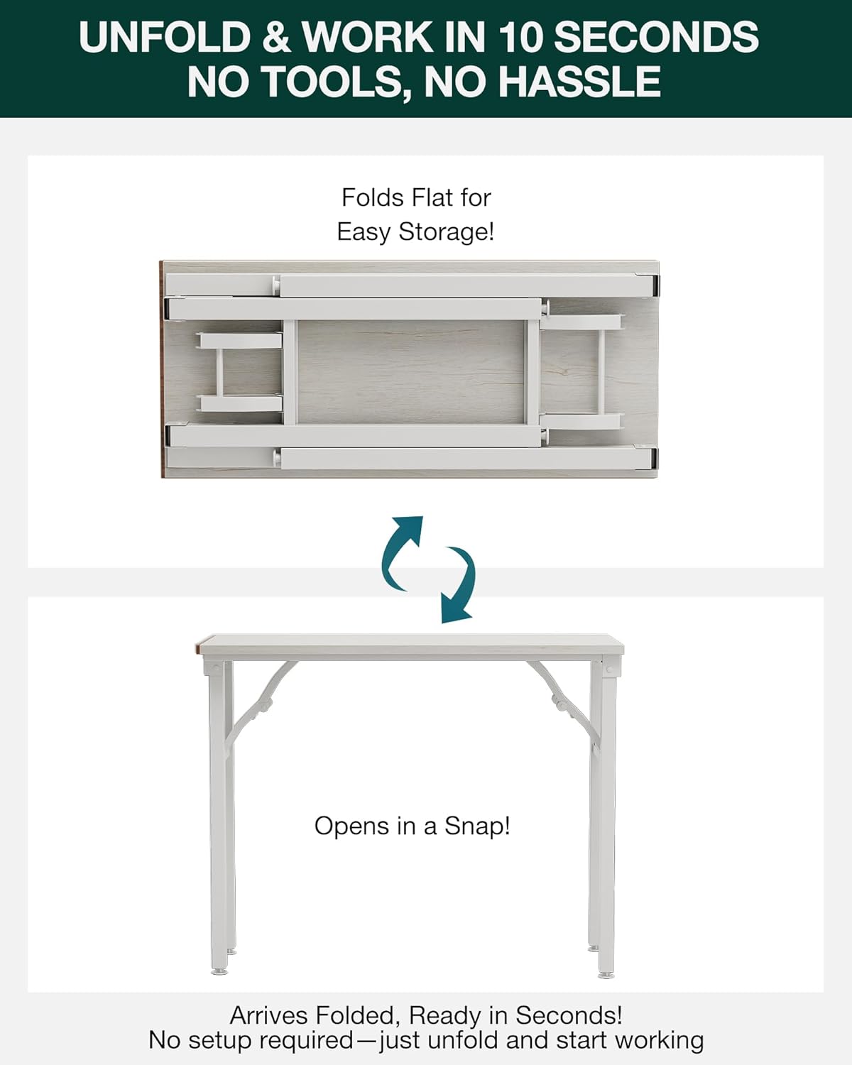 Frylr Small Folding Computer Desk – Portable 35.8 Inch Foldable Laptop Table, Collapsible and Compact for Easy Storage and Fast Setup, Lightweight for Small Spaces, Craft and Study Use, White Ash