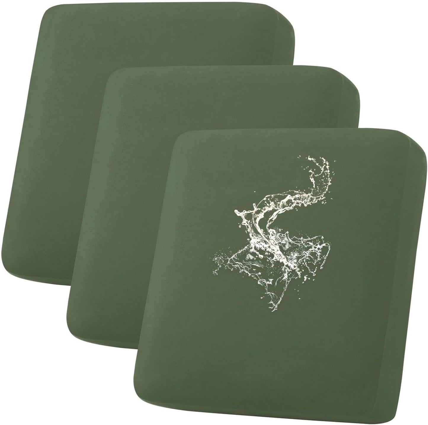hyha Waterproof Couch Cushion Covers, Stretch Sofa Couch Seat Slipcover for Dog Washable, Non-Slip Waterproof Outdoor Cushion Covers for Patio Furniture Replacement (3 Pieces, Bronze Green)