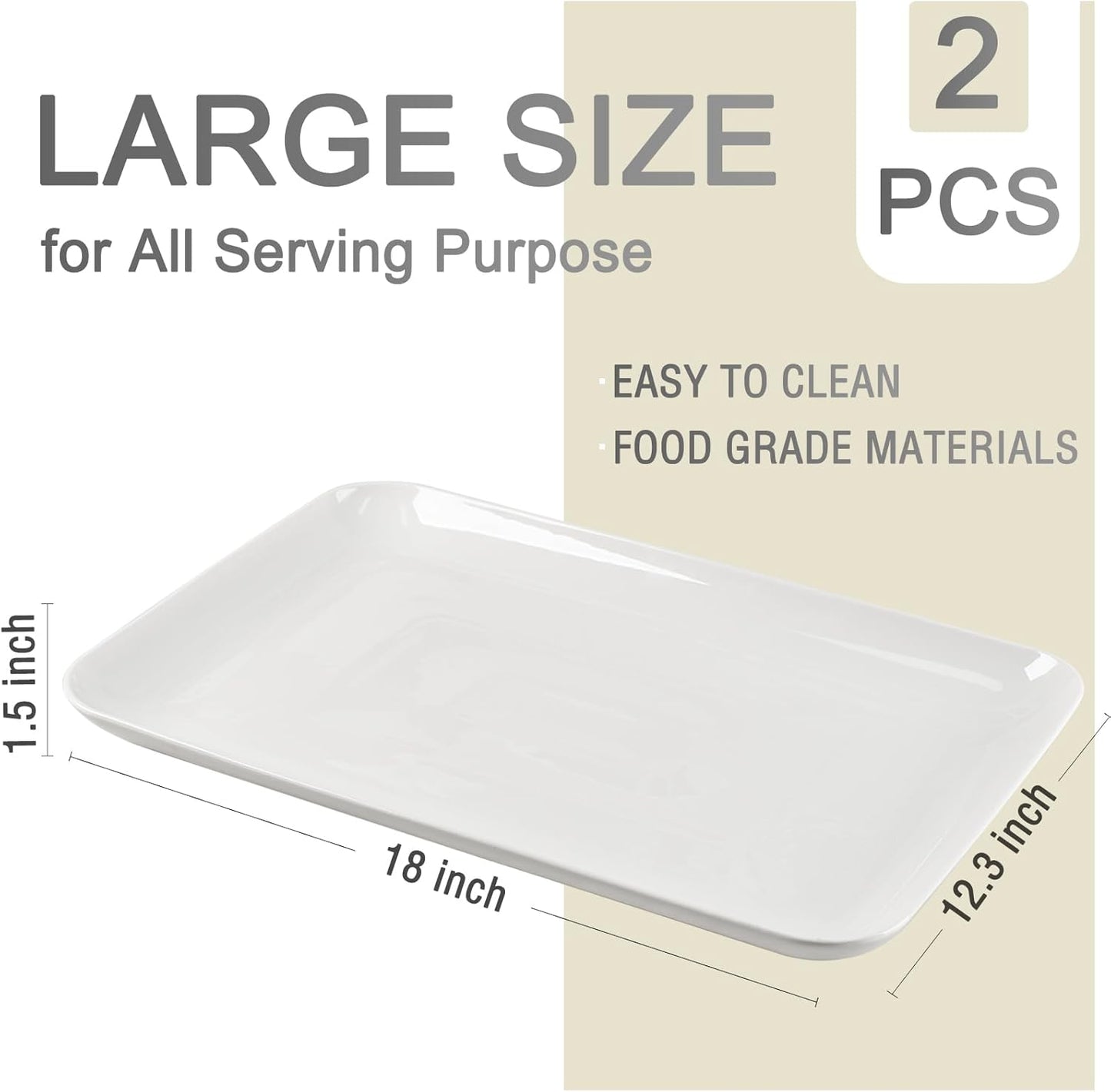 DELLING Large Serving Platter, 18" x 12.3" Serving Tray-Set of 2, White Platters for Serving Food, Serving Trays for Party, Fruit, Appetizer, Serving Trays for Entertaining at Parties and Weddings