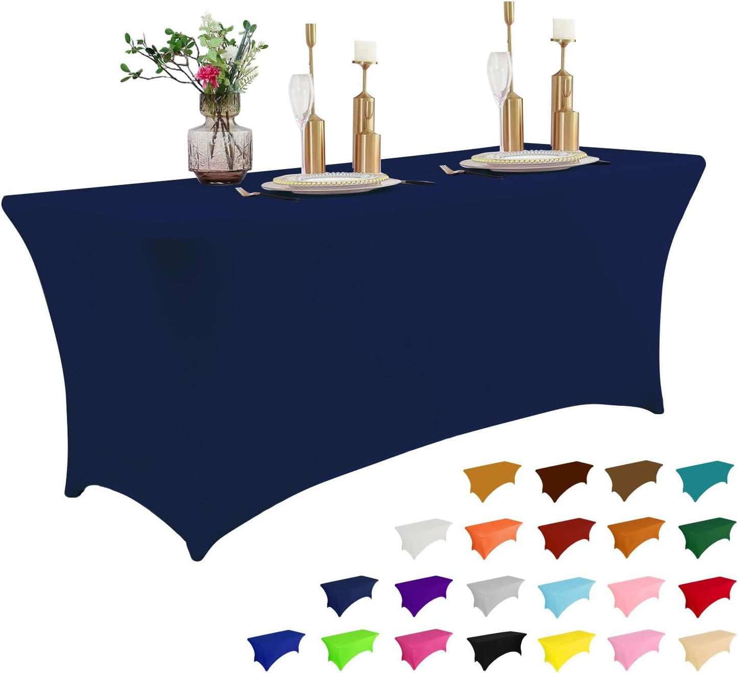 IVAPUPU 4FT Table Cloth for Rectangular Fitted Events Stretch Jean Blue Table Covers Washable Cover Spandex Tablecloth Protector for Party, Wedding, Cocktail, Banquet, Festival