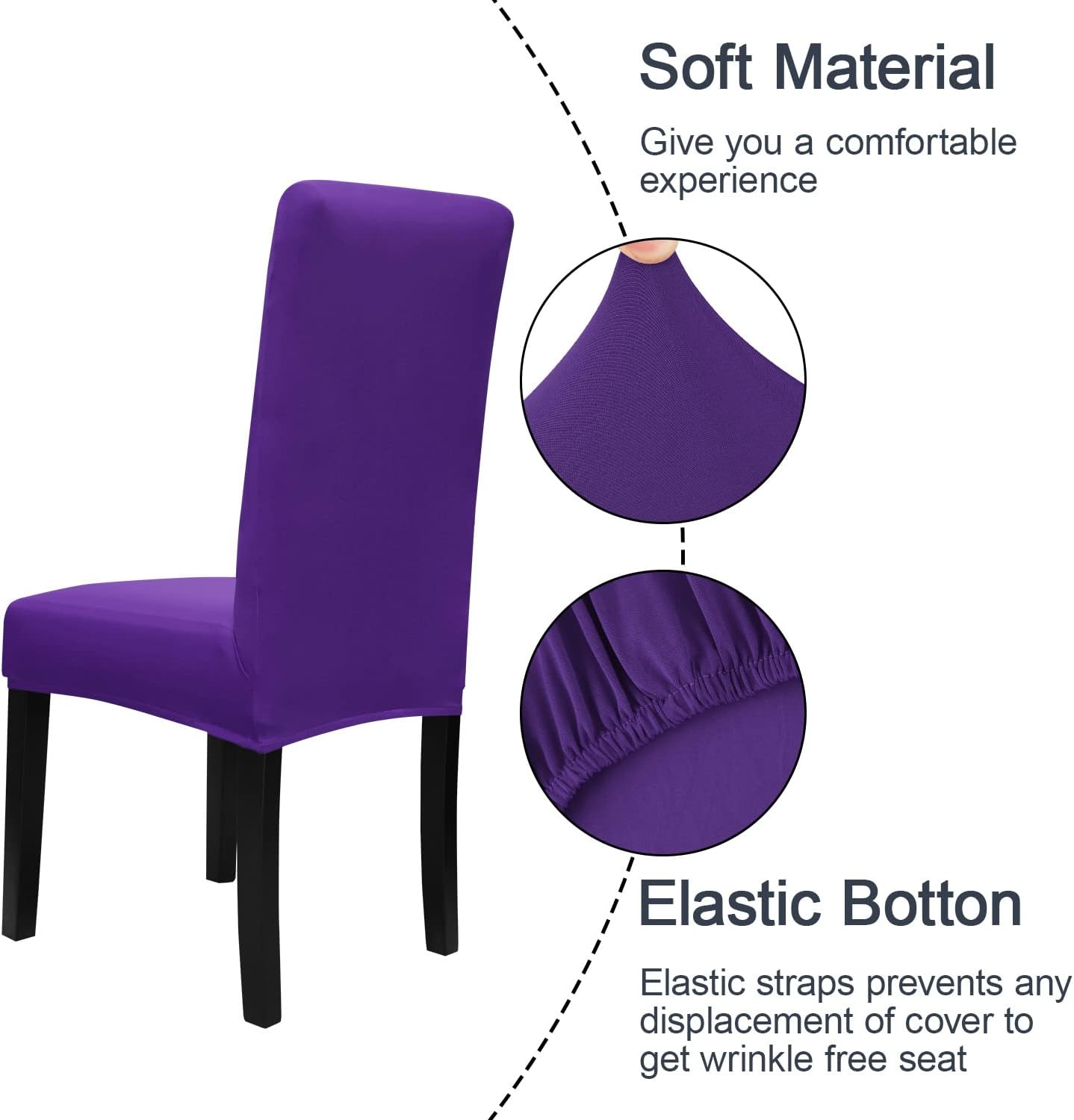 JQinHome Dining Chair Slipcover, High Stretch Removable Washable Chair Seat Protector Cover Set of 4,Chair Covers for Dining Room, Kitchen,Home Party,Wedding Ceremony(Purple, 4PC)