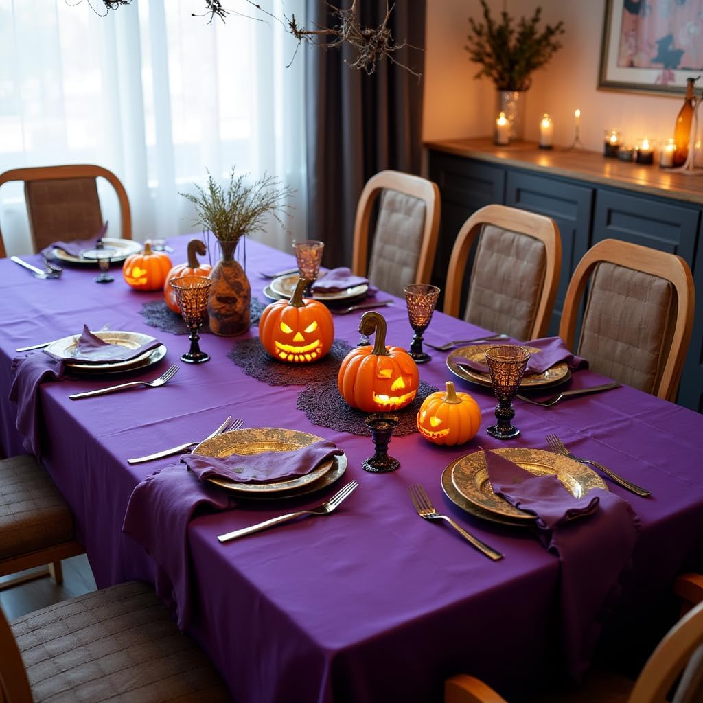 sancua Rectangle Tablecloth - 60 x 60 Inch - Stain and Wrinkle Resistant Washable Polyester Table Cloth, Decorative Fabric Table Cover for Dining Tables, Buffet Parties and Camping, Purple