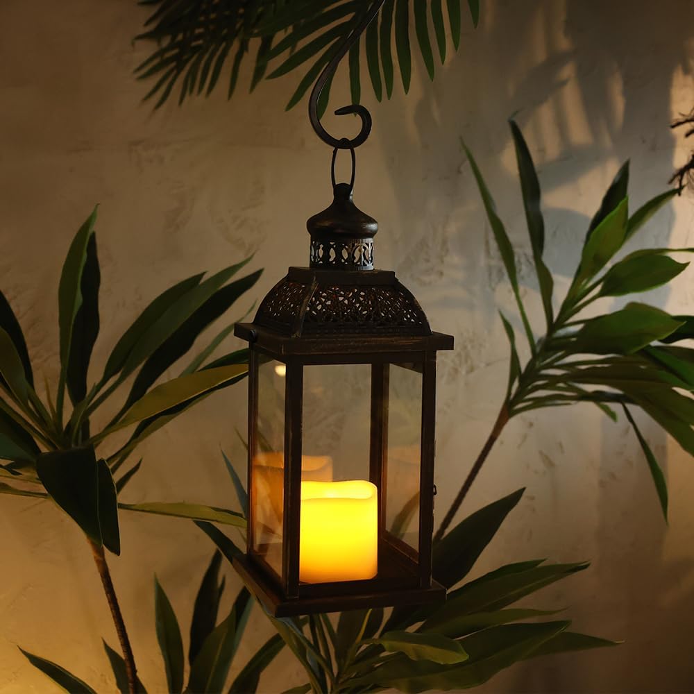 NEEDOMO Large Candle Lanterns Decorative Indoor, 14.4" Outdoor Lantern with Clear Glass, Vintage Metal Candle Holders in Black, Patio Wedding Home Kitchen Coffee Table Livinig Room Decor