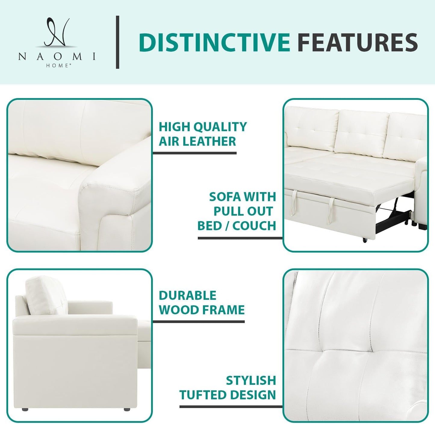 Naomi Home Laura Sectional Sofa White/Air Leather