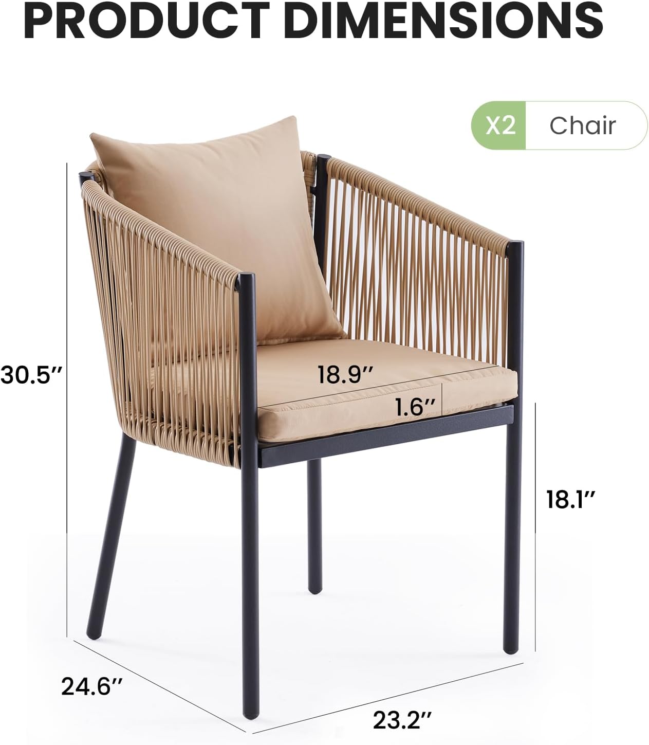 Soohow Outdoor Furniture Set for 2, Outdoor Dining Set Patio Chairs 2 Piece, Rattan Wicker Patio Furniture Chairs with Cushions for Garden, Deck, Backyard, Poolside