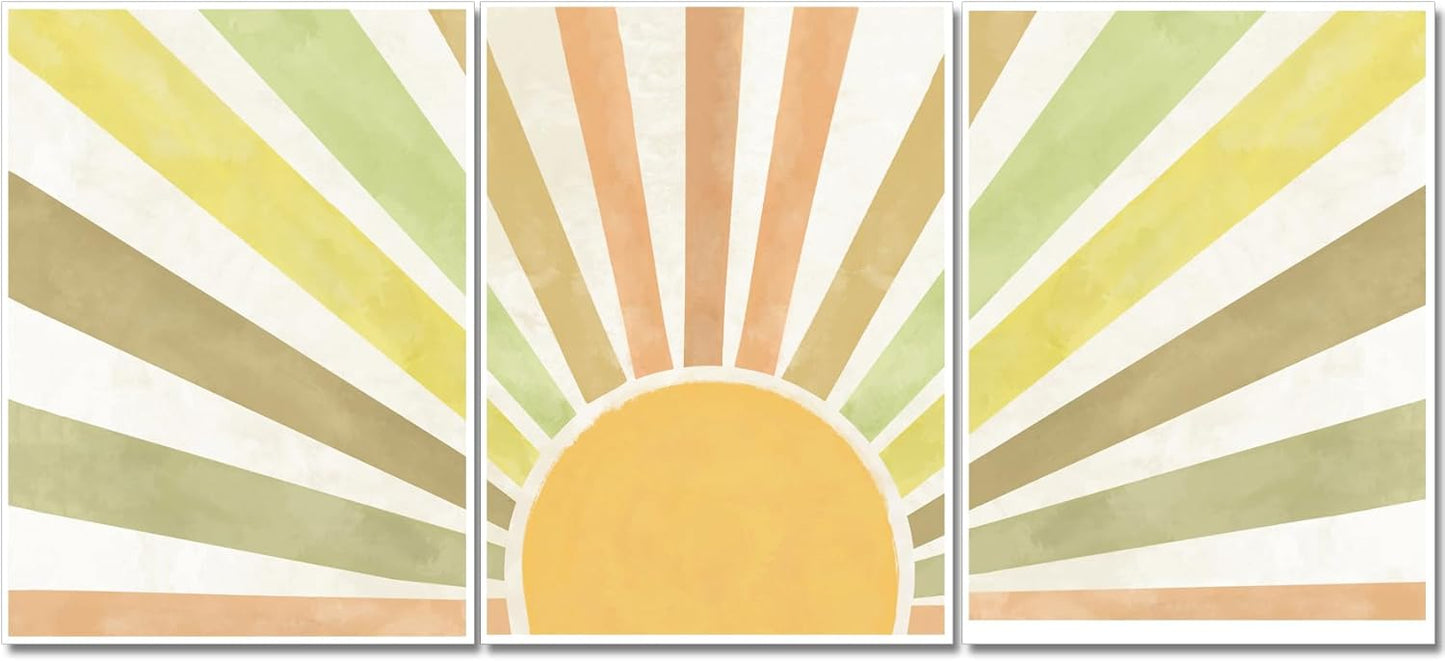 Marllifenney Boho Sun Canvas Wall Art Posters Sun Rising Wall Decor Pictures Sunshine Geometric Line Paintings Prints Home Decor for Living Room Bedroom Office 16x24 Inch Unframed