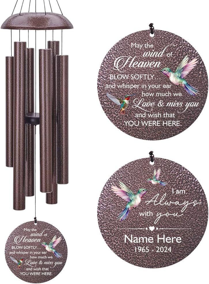 Sympathy Wind Chimes, 36inch Personalized Hummingbird Wind Chime, Memorial Gifts for Loss of Loved One, Wind Chimes in Loving Memory of Dad/Mom, Condolences Gifts for Funeral
