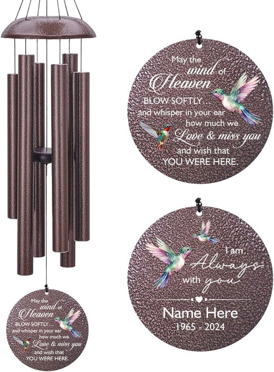 Sympathy Wind Chimes, 36inch Personalized Hummingbird Wind Chime, Memorial Gifts for Loss of Loved One, Wind Chimes in Loving Memory of Dad/Mom, Condolences Gifts for Funeral