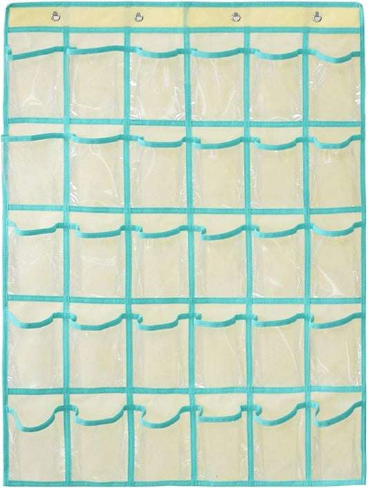 Classroom Pocket Chart for Phone Calculator Holder Over The Door Hanging Closet Jewelry Organizer with 30 Clear Pockets (BEIGE)