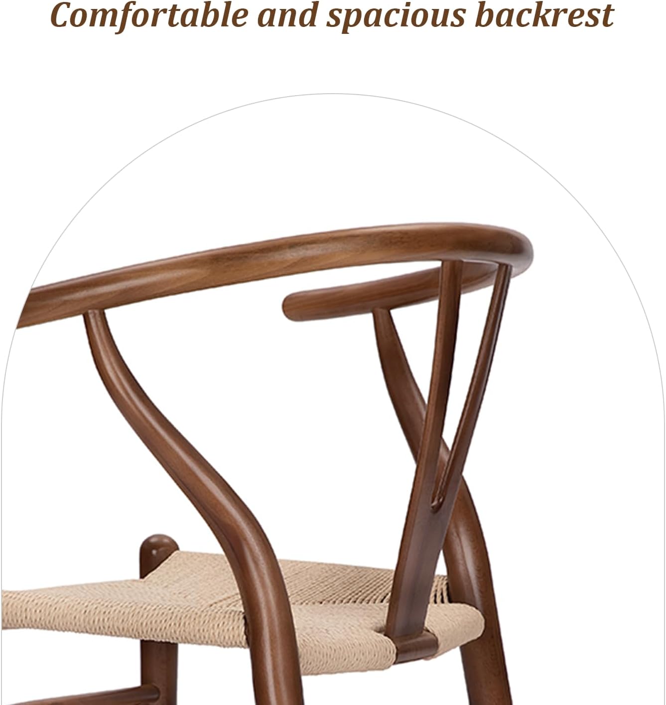 Wishbone Chair Natural Solid Wood Dining Chair/Hans Vegner Y Chair Rattan and Wood Accent Armrest Chairs Set of 4 (Ash Wood - Walnut)