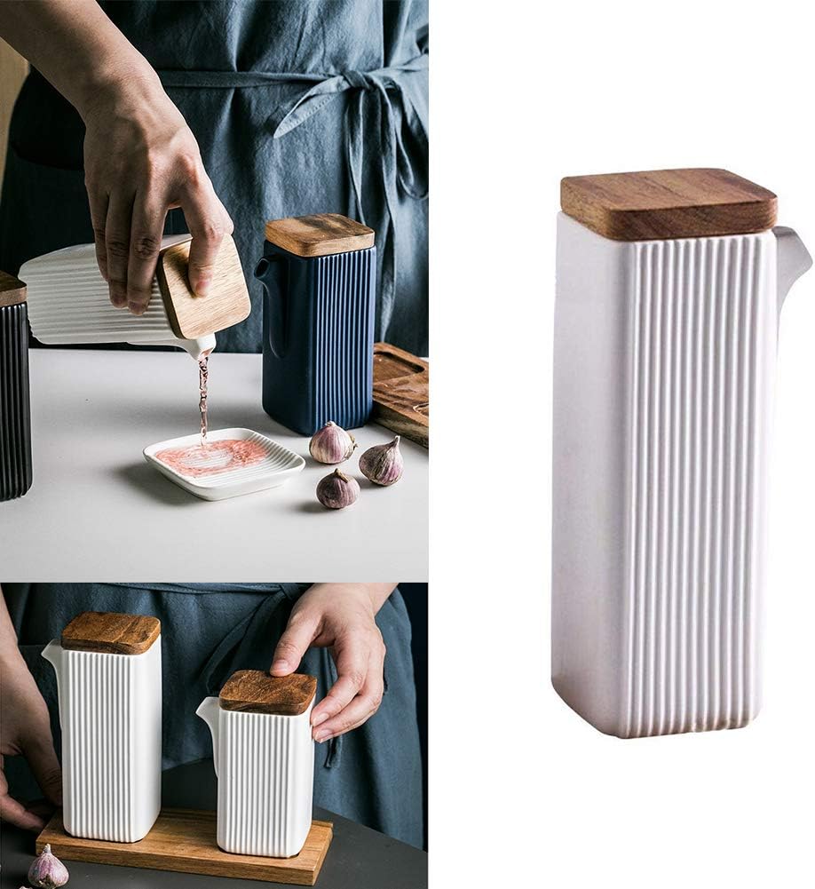 Ceramic Tabletop Liquid Condiment Dispenser, Modern Design for Oil or Vinegar, White