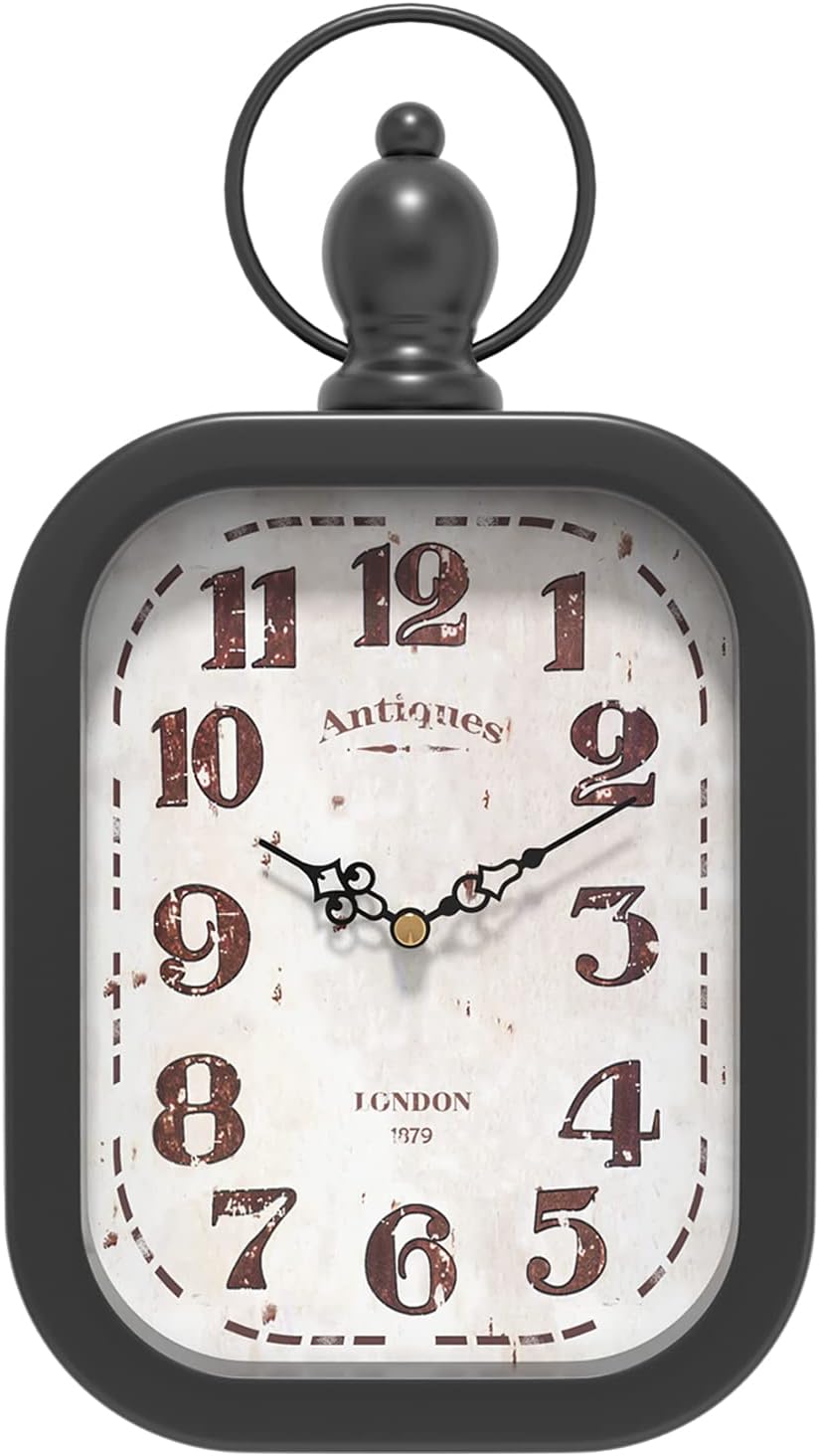 Menterry Small Retro Rectangle Wall Clock, Black Antique Vintage Style Decor Wall Clocks for Farmhouse,Bedroom,Kitchen,Bathroom (11" H x 6.1" W)