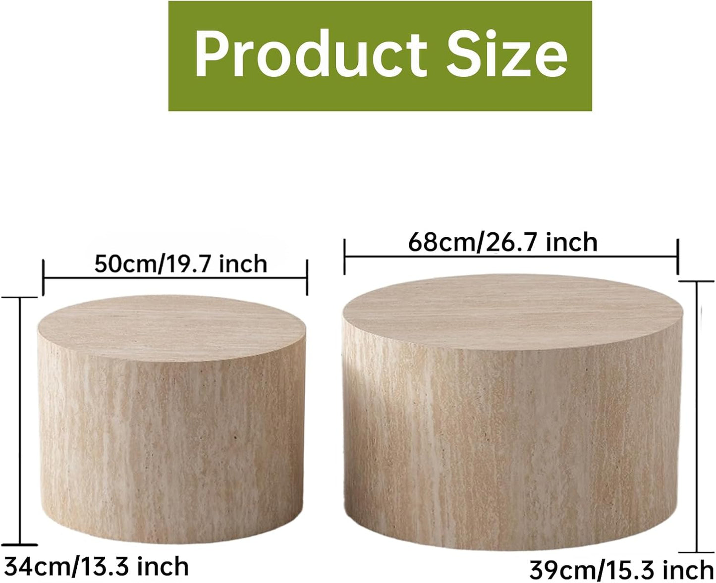 Round Nesting Coffee Tables Modern Travertine Coffee Table Small Round Coffee Tables Circular Side Table Accent End Table Nested Coffee Table Set for Living Room (Travertine Large)