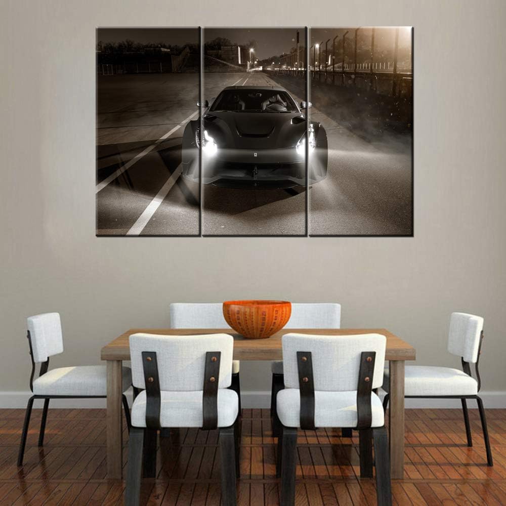 TUMOVO 3 Pieces Car Pictures Wall Art Framed Sports Car in Cool Gray Style Poster Canvas Print Vintage Western Decor for Home Office Living Room Man Bedroom - 40 x 20inch x 3 Panels