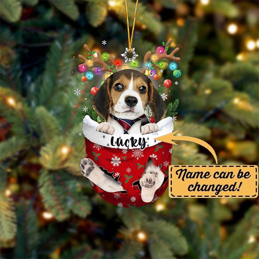 Beagle Dog Christmas Ornament, Beagle in Snow Pocket Christmas Tree Ornament, Dog Lovers Gift Idea Xmas Decor, Christmas Decorations for Tree, Christmas Ornament Gift for Dog Lovers