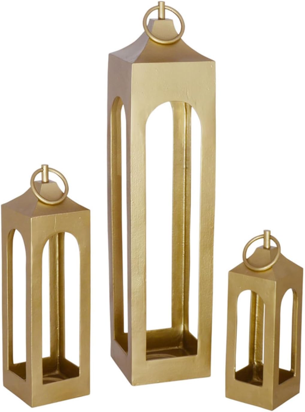 Medium Gold Lantern, Rustic Metal Decorative Lantern, Candle Holder for Indoor & Outdoor, Home Decor for Patio, Garden & Tabletop, Hanging Lantern for Parties & Weddings