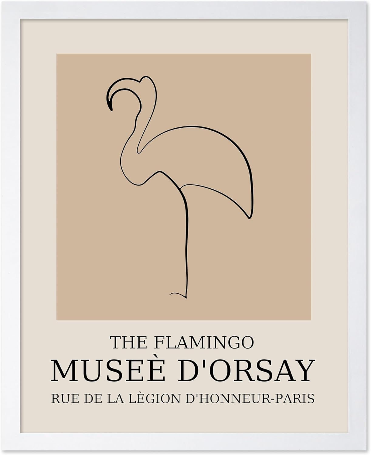 Poster Master Vintage Poster - Retro Minimalist Print - Gift for Artist, Housewarming - Flamingo, Line Drawing, Sketch, Abstract - Wall Decor for Living Room, Bedroom, 11x14 White Framed