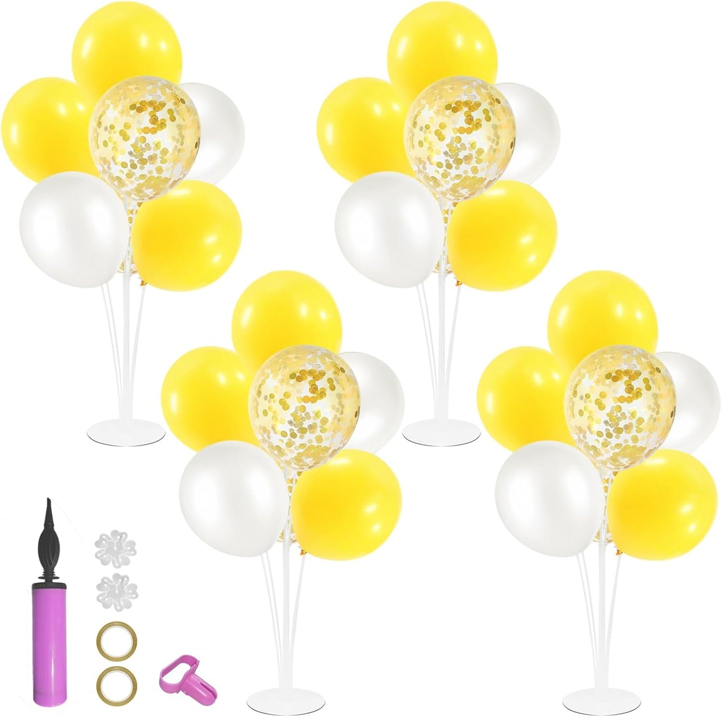 Yellow and White Balloon Stand Centerpiece Table Decorations for Bee Sunflower Daisy Birthday Bridal Shower Engagement Wedding Party Decorations(Yellow white set4)