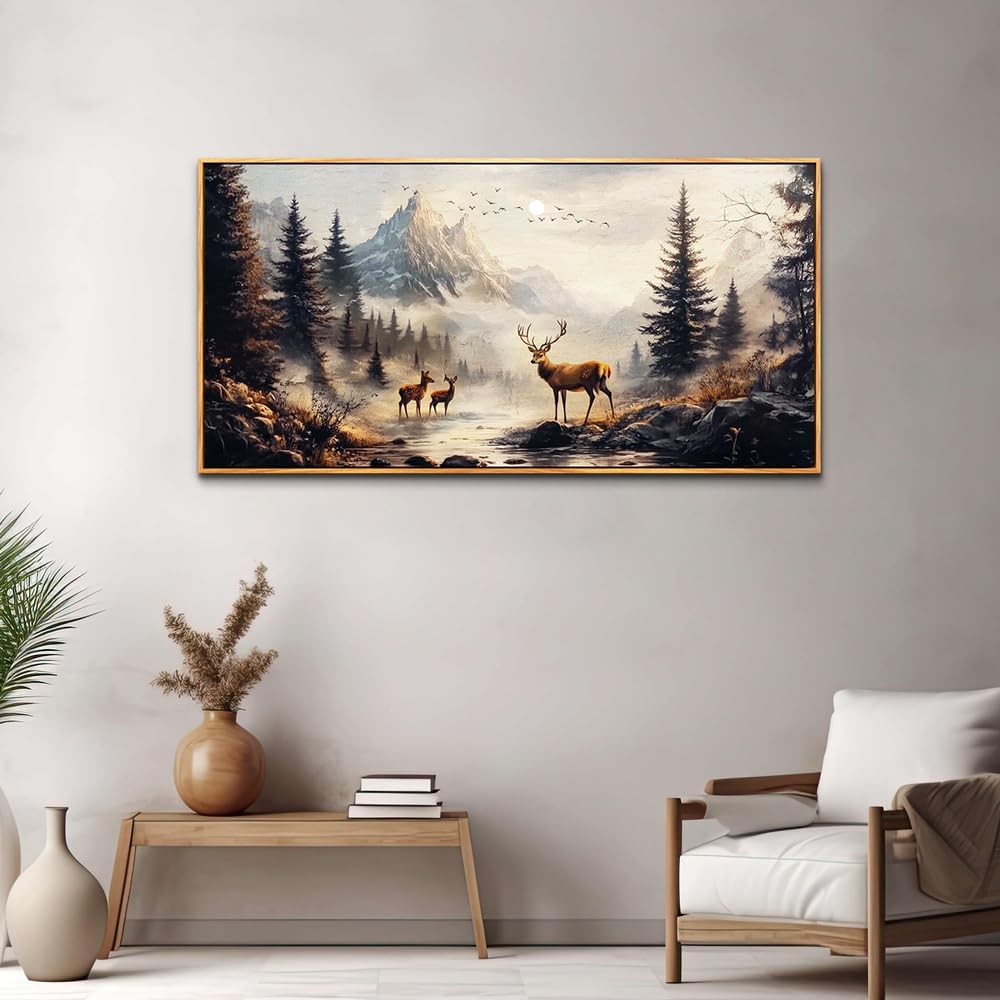 KELIYUAN Large Canvas Wall Decor For Living Room Wall Art For Bedroom Office Murals Landscape Painting Of Elk Mountain Wall Pictures Restaurant Room Modern Home Decoration Wood Framed 24"X48"