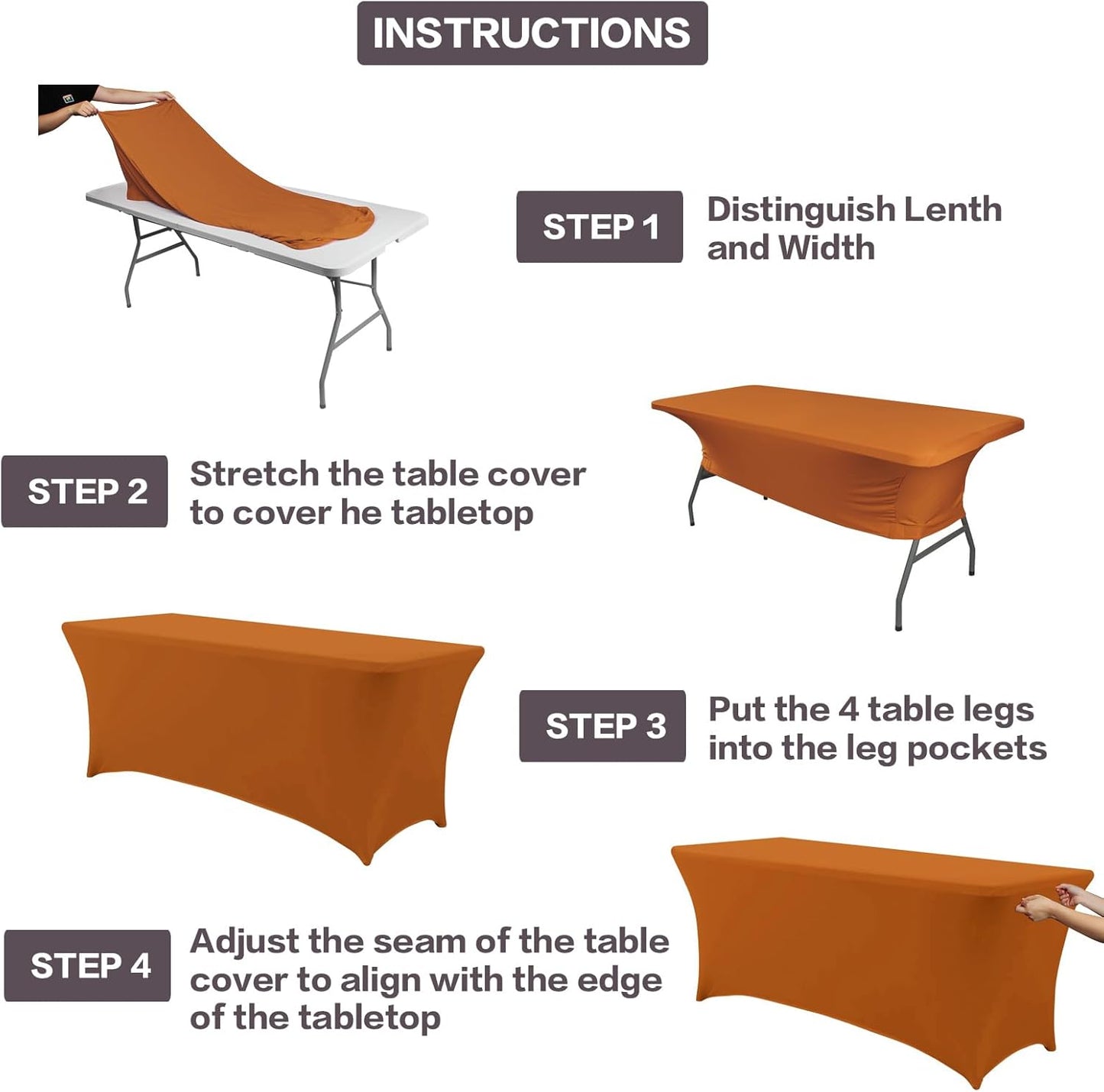 IVAPUPU 2 Pack 6FT Table Cloth for Rectangular Fitted Events Stretch Caramel Table Covers Washable Spandex Tablecloth Protector for Party, Wedding, Cocktail, Banquet, Festival