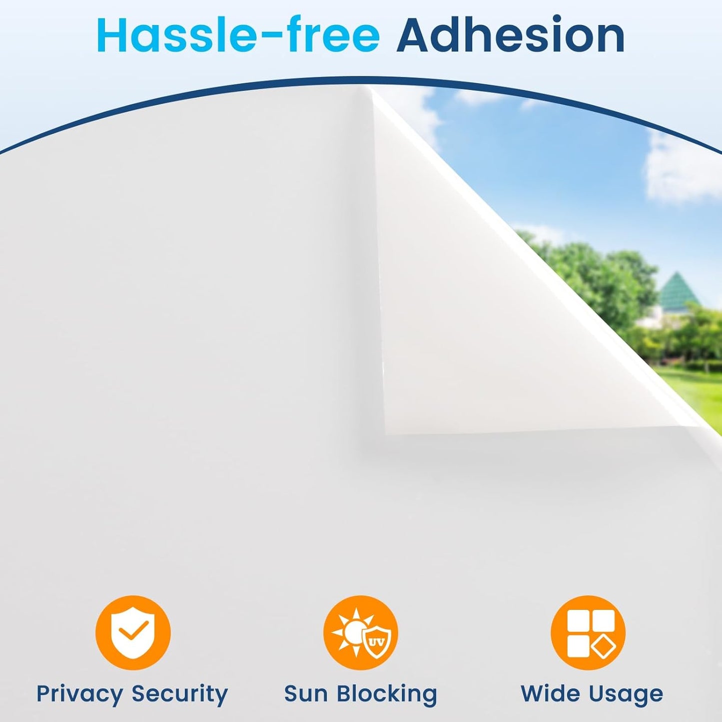 DOWELL Window Privacy Film, Frosted Glass Window Film, Static Cling Non-Adhesive Glass Clings, Sun Blocking Opaque Door Coverings, Reusable Door Sticker for Bathroom Home Office, White, 35.4" x 78.5"