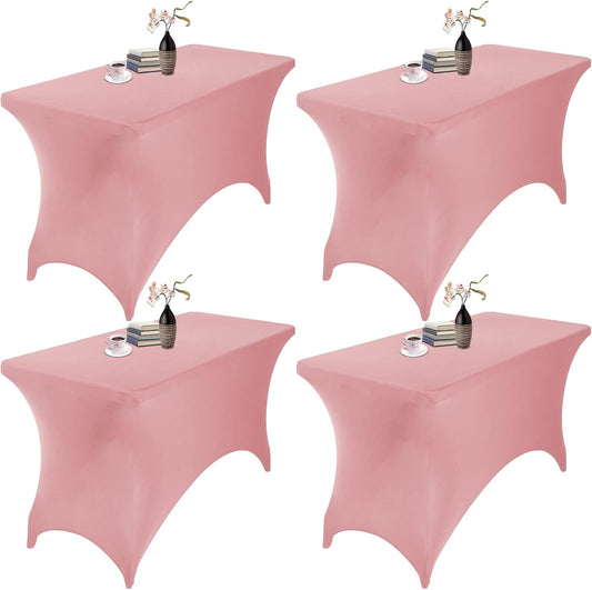 4Pack Spandex Waterproof Table Covers 4ft，Spandex 4ft Waterproof Table Cover for Party,Wedding, Banquet, and Events(Dusty Pink)