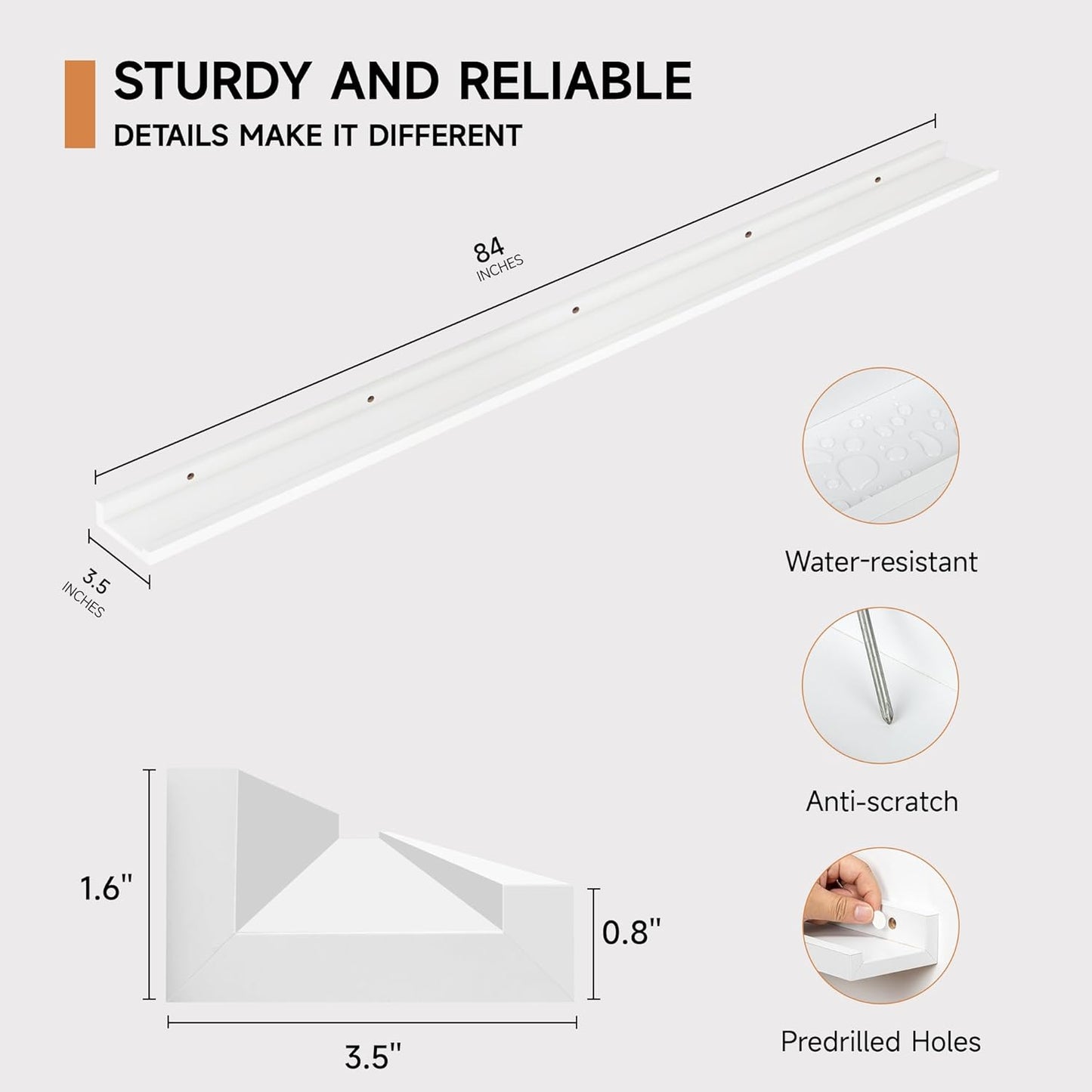 Floating Picture Ledge Shelves for Wall Set of 2, 84 Inches Picture Ledge Shelf with Long Large Nursery Book Shelf for Toys Storage Kids Bookshelf Wall Mounted Living Room Bedroom Decor Frames, White