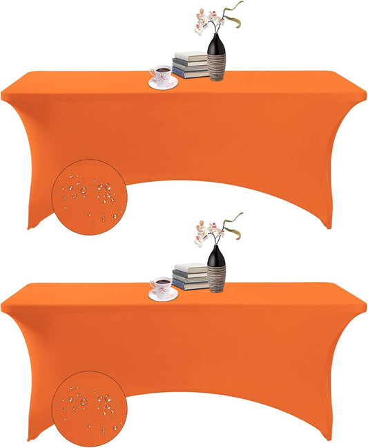 2Pack Spandex Waterproof Table Covers 6ft，Spandex 6ft Waterproof Table Cover for Party,Wedding, Banquet, and Events(Orange)