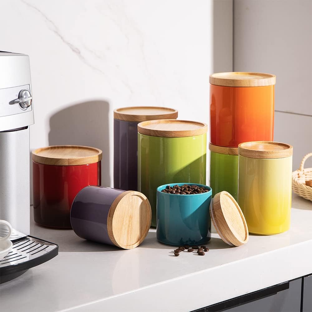 Sweejar Ceramic Food Storage Jar, Stackable Kitchen Canisters, Containers with Airtight Seal Wooden Lid for Serving Coffee Grounds, Coffee Bean, Flour, Tea, Spice and More - 39 Fl Oz (Gradient Purple)