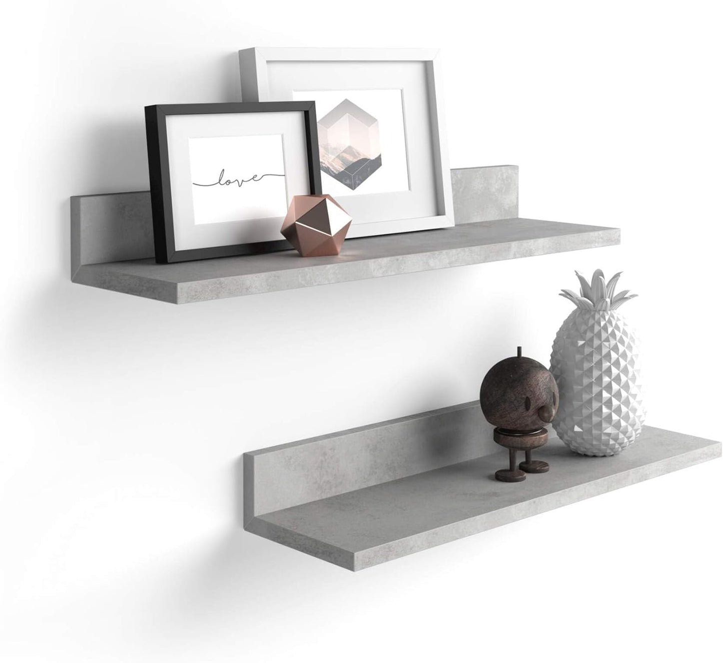 Mobili Fiver, Set of 2 Rachele Shelves, 31.49 in, Concrete Effect, Grey, Made in Italy