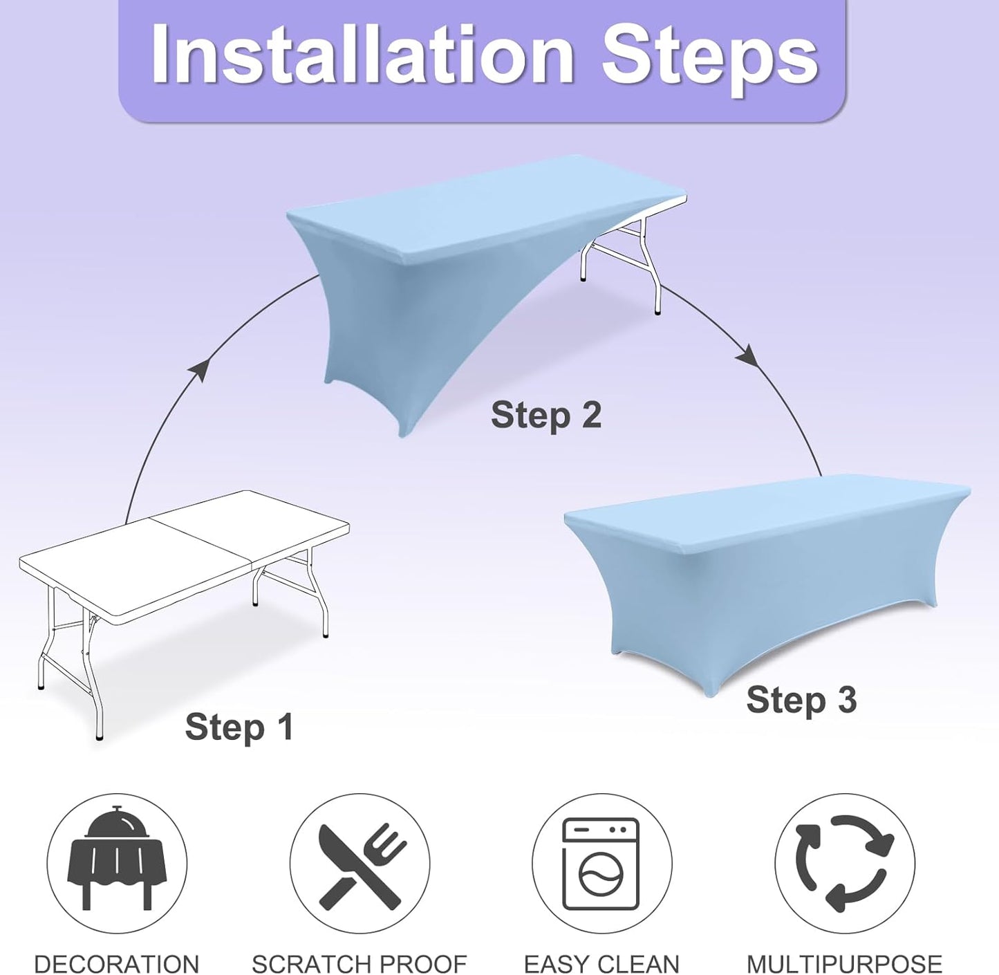 ABCCANOPY 6 FT Spandex Table Cover Stretch Fitted Wrinkle Resistant Tablecloth Reuse for Rectangular Folding Table Patry Event Wedding Banquet Protector Sky Blue