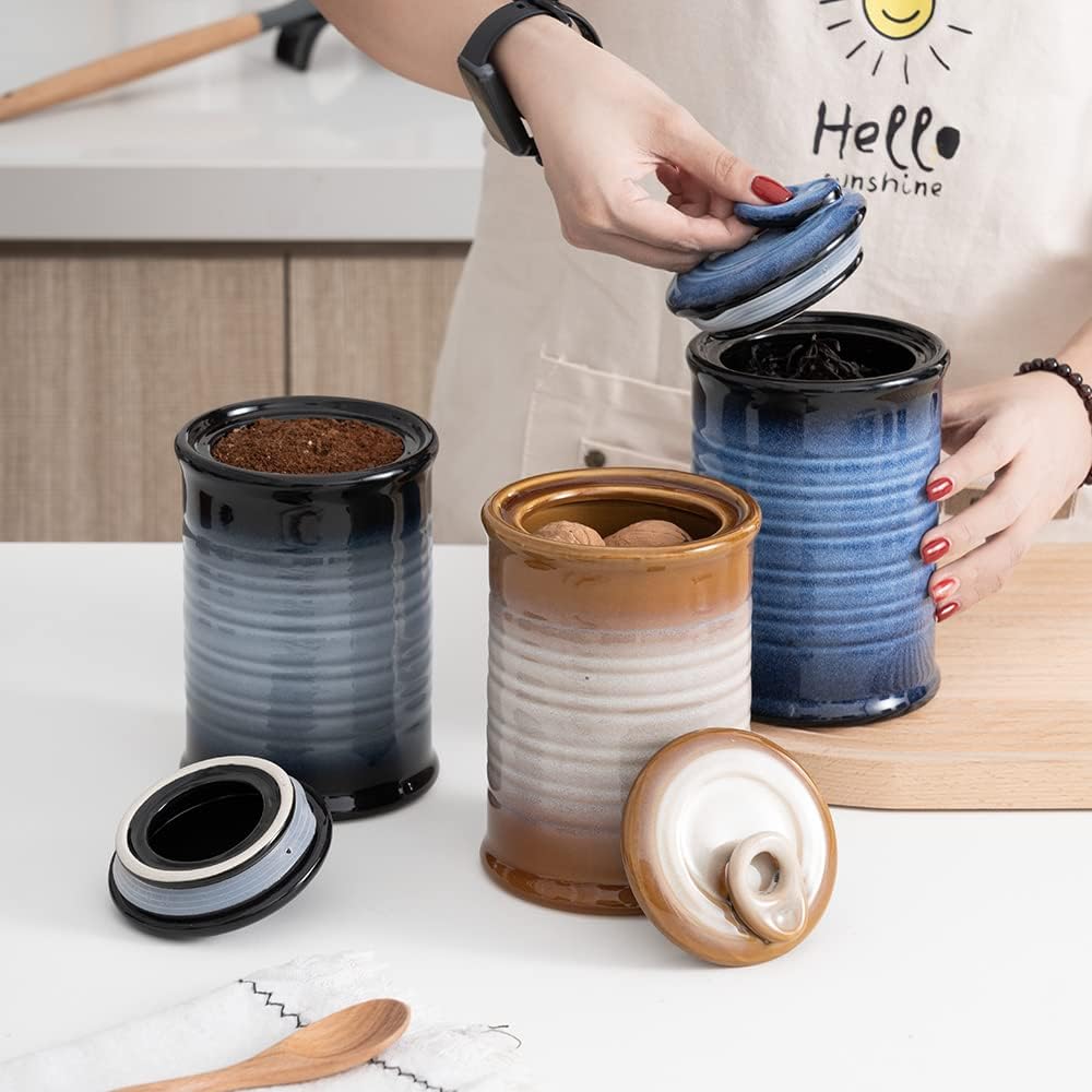 Nihow Ceramic Food Storage Jar: 22 FL OZ Container with Air Tight Ceramic Lid for Coffee/Salt/Peper/Tea/Sugar/Spice - Seal Damp-proof Canisters Sets for The Kitchen - Piece of 1 (Brown)