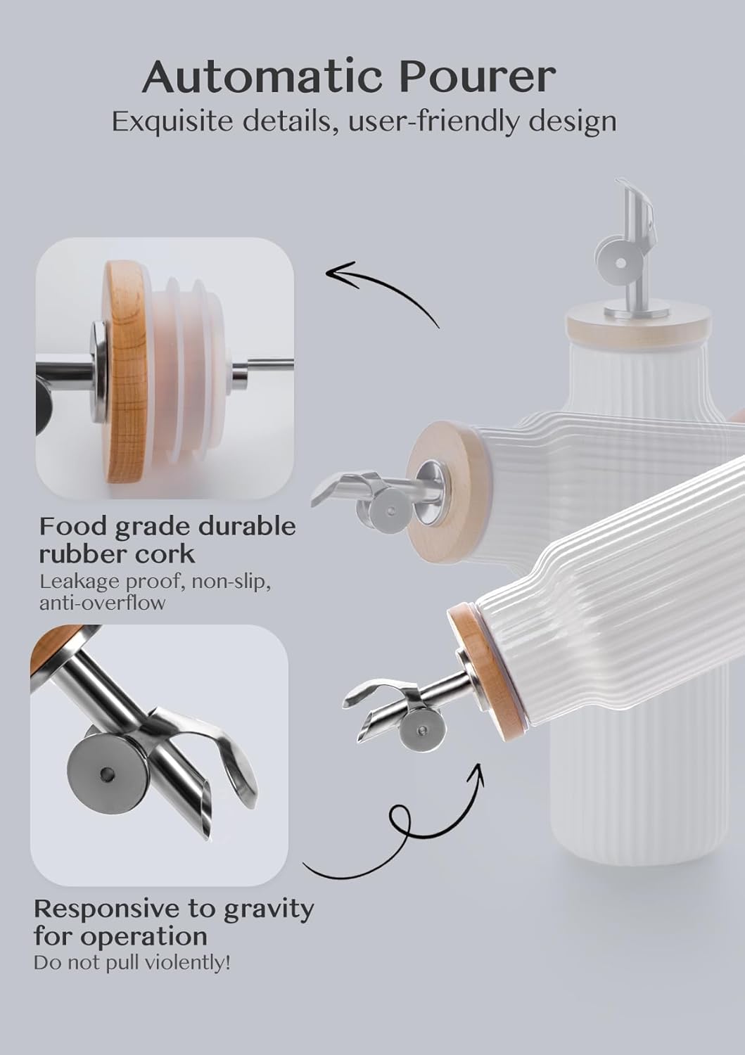 Nucookery Ceramic Olive Oil Dispenser Bottle for Kitchen, 14 oz Opaque Vinegar Dispenser Bottle, Large Capacity Cooking Oil Container for Storage Vinegar, Soy Sauce, Coffee Syrup, White