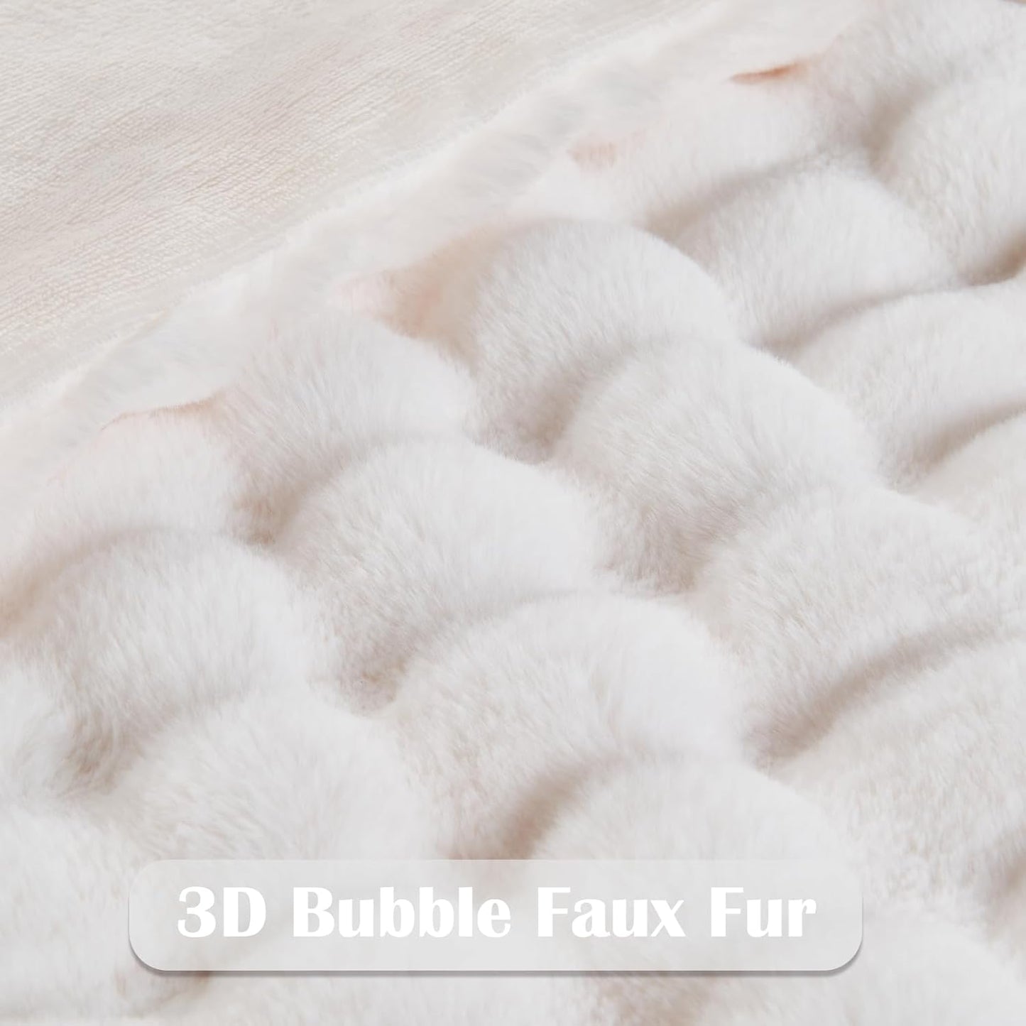 NEWCOSPLAY Faux Fur Throw Blanket Ivory Bubble Blanket Thick Warm Soft for Couch Sofa Bed 550GSM (Ivory, Throw(50"x60"))
