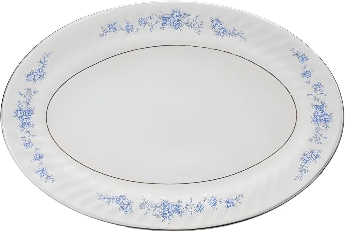 Lynns Paradise Royal Rose 14-Inch Oval Platter, Set of 2, Blue; Heavy Duty; Chip Resistant; Lead and Cadmium Free; Freezer to Oven Safe up to 500°F
