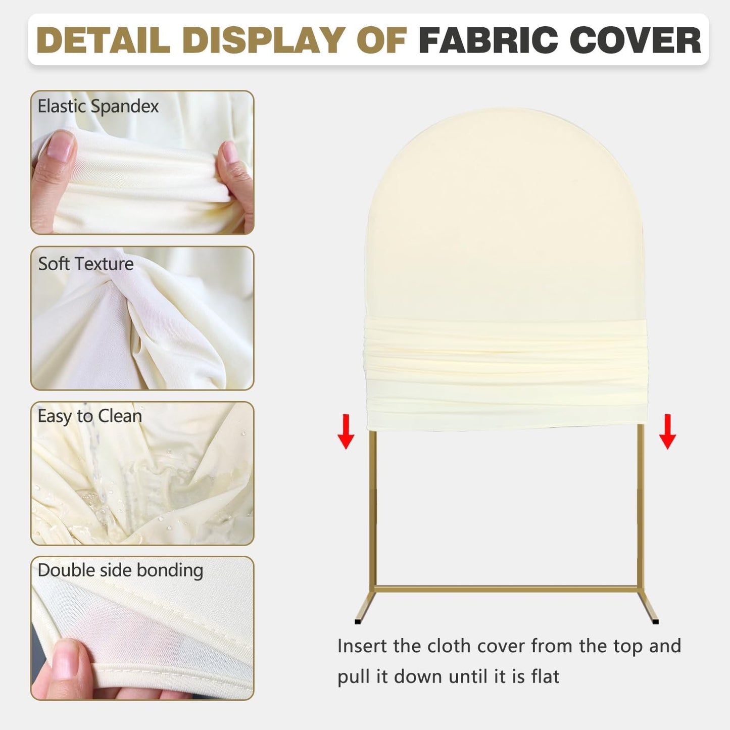 Arch Backdrop Stand and Cover Set, 3 Metal Balloon Arch Backdrop 7.2ft 6.6ft 6ft, Gold Arched Stand Frame for Wedding, Parties,Birthday, Backdrop Decorations (Beige,7.2ft+6.6ft+6ft)