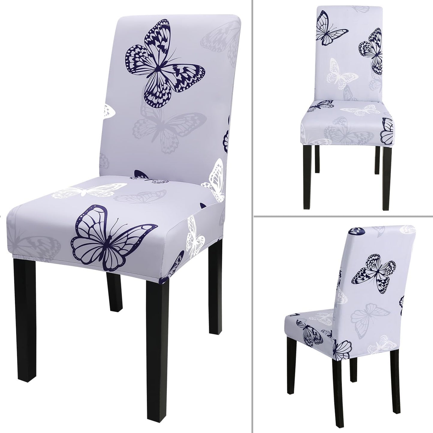 JQinHome Pattern Chair Covers for Dining Room Set of 6, High Stretch Removable Washable Parsons Chair Slipcover for Home Party Hotel Wedding Ceremony (Grey Butterfly,6PCS)