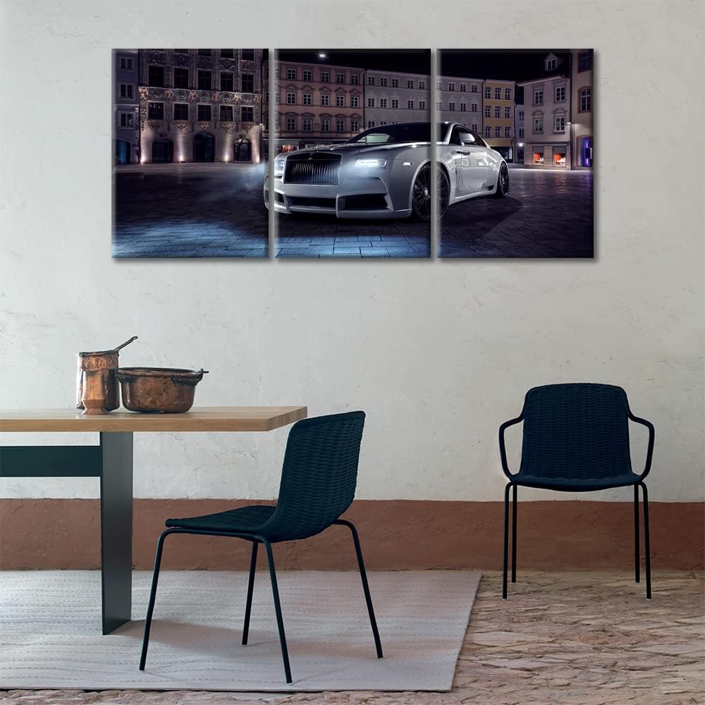 White Car Poster Pictures for Living Room Famous Sports Car Canvas Wall Art House Decor Super Car in the Square Modern Office Wall Decor Framed Large Wall Art for Home Men Boys Bedroom, 36" Wx16 H