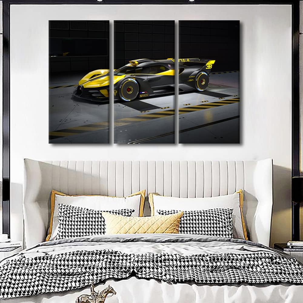 TUMOVO Canvas Prints Yellow and Black Sports Car Wall Art Modern Home Decor Speedy Car in the Garage Poster Living Room Boys Bedroom Decoration Artwork Painting Framed Ready to Hang, 36" Wx24 H