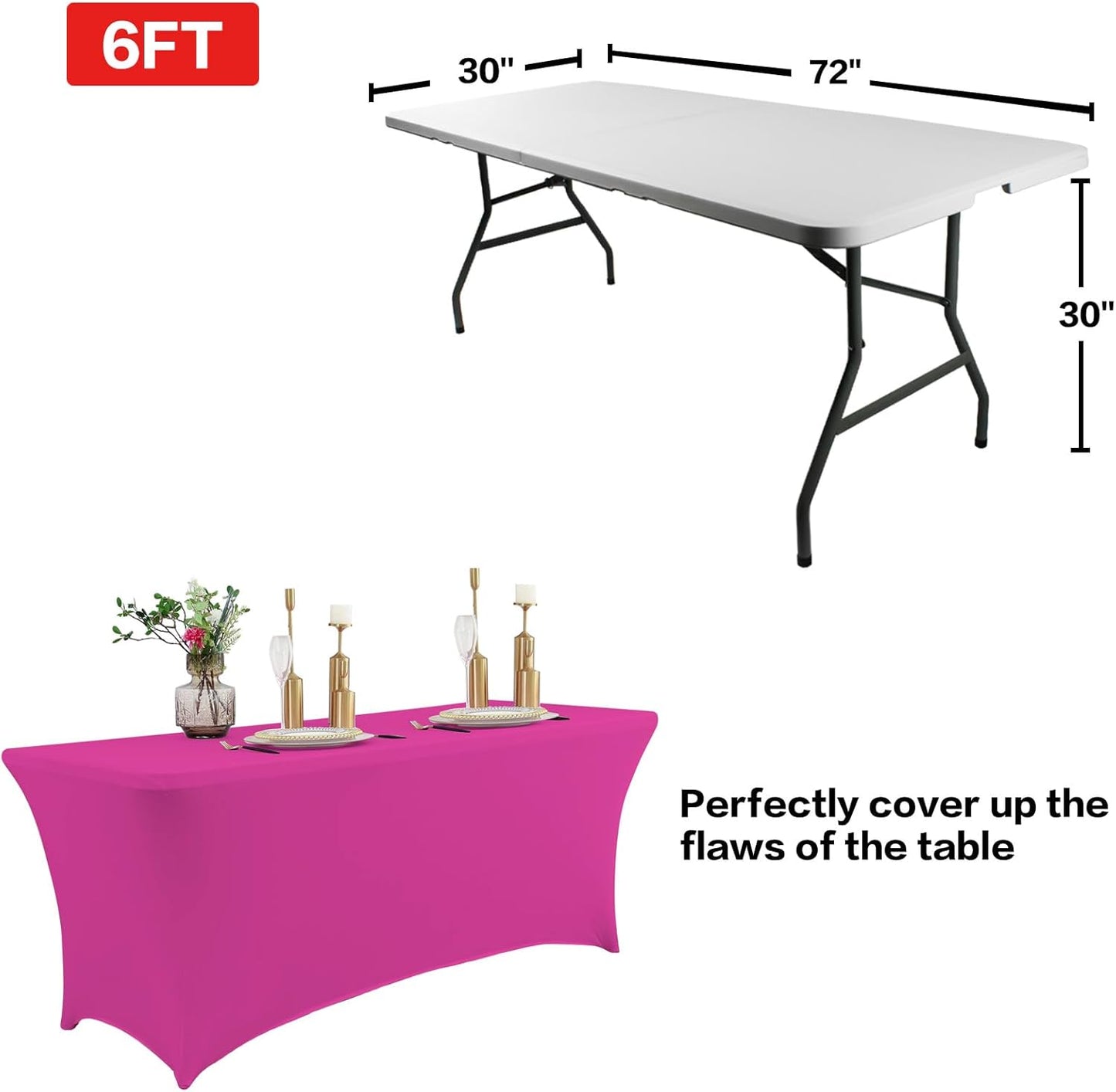 IVAPUPU 6FT Table Cloth for Rectangular Fitted Events Stretch Fuchsia Table Covers Washable Cover Spandex Tablecloth Protector for Party, Wedding, Cocktail, Banquet, Festival