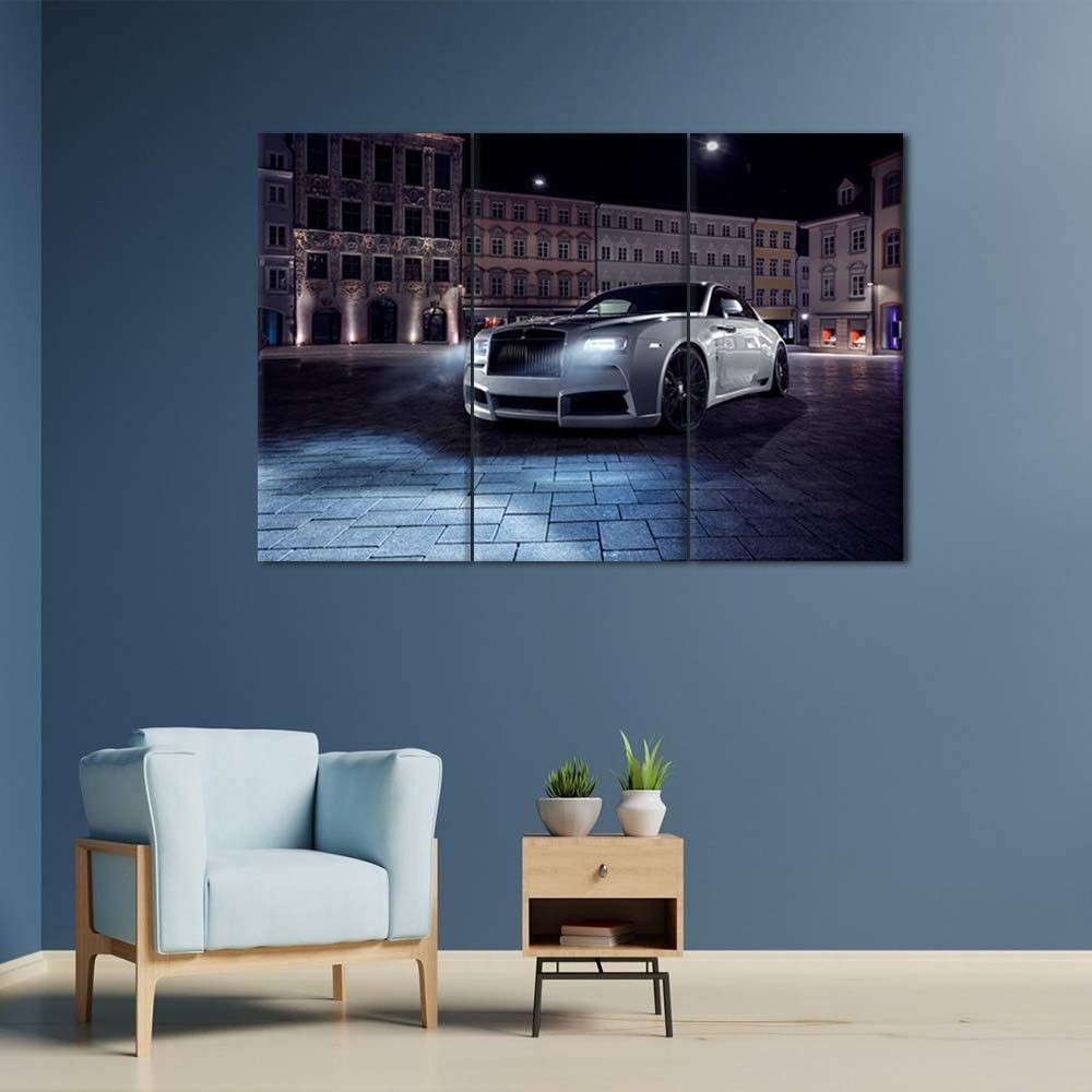 TUMOVO 3 Piece Canvas Wall Art - White Supercar - Modern Home Decor Stretched and Framed Ready to Hang - 12 x 24 inch x 3 Pieces