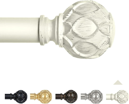 White Farmhouse Curtain Rods for Windows:36-88" Heavy Duty Adjustable Curtain Rod for Bedroom Living Room,Boho Decorative Rustic Drapery Rods with Vintage Coastal Texture Finials,Antique White