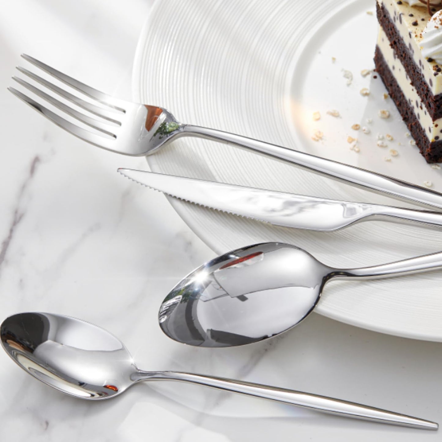 KINGSTONE Silverware Set, 5-Piece Flatware Set Cutlery Set Premium 18/10 Stainless Steel, Tableware Include Forks Knives Spoons for Home Kitchen Restaurant Wedding, Dishwasher Safe